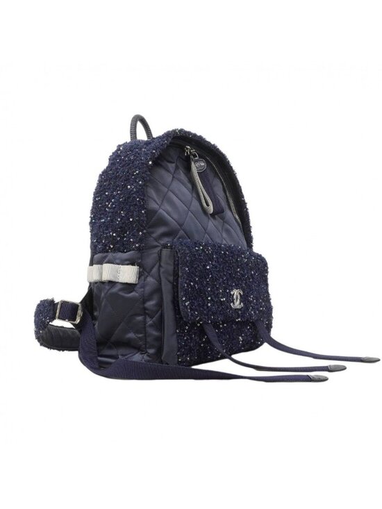 Chanel Backpack Quilted Nylon Tweed Navy Silver main image 7